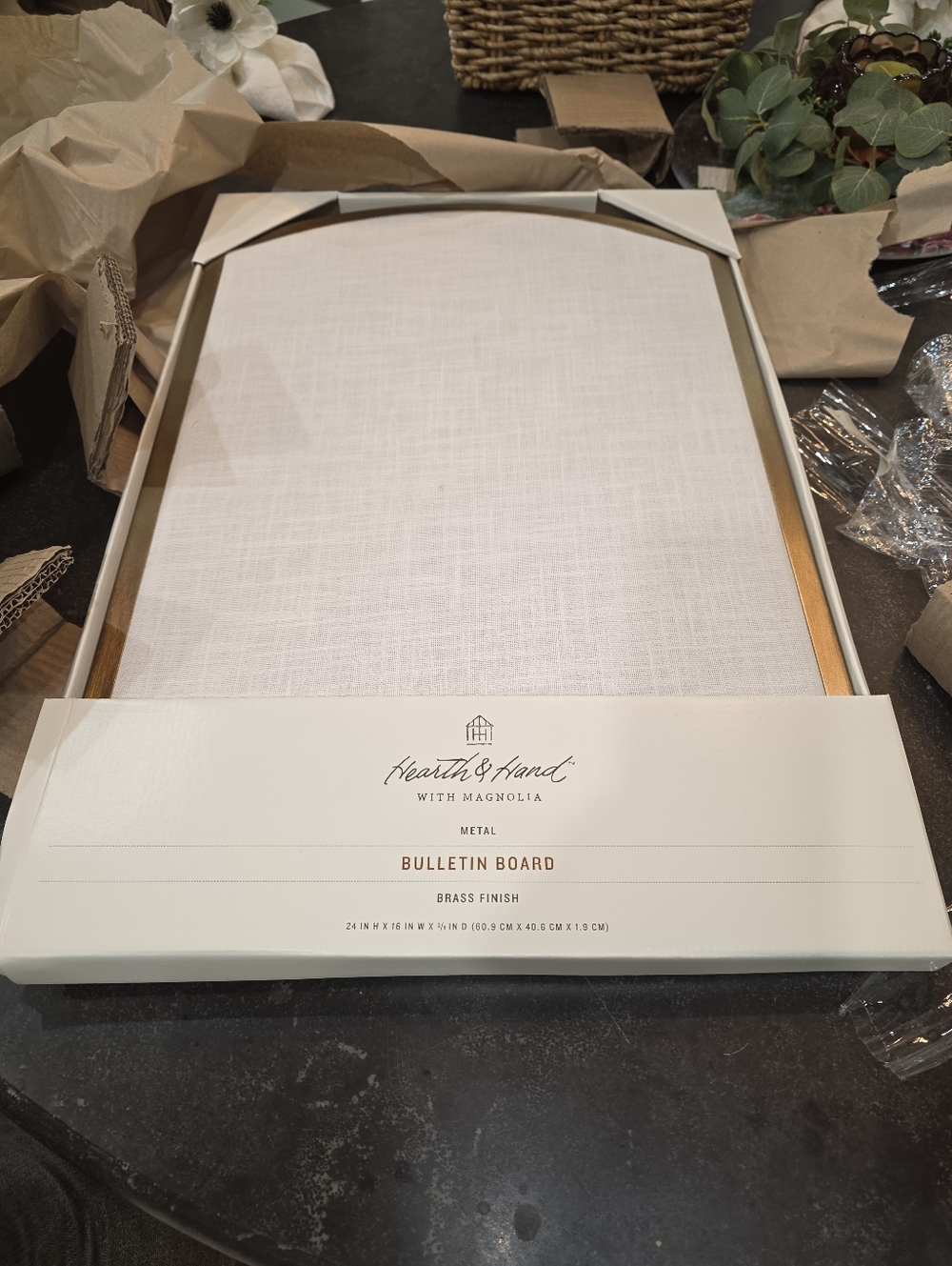 GREAT GIFT!! NEW IN BOX Hearth & Hand Brass Finish Bulletin Board - Cream Linen